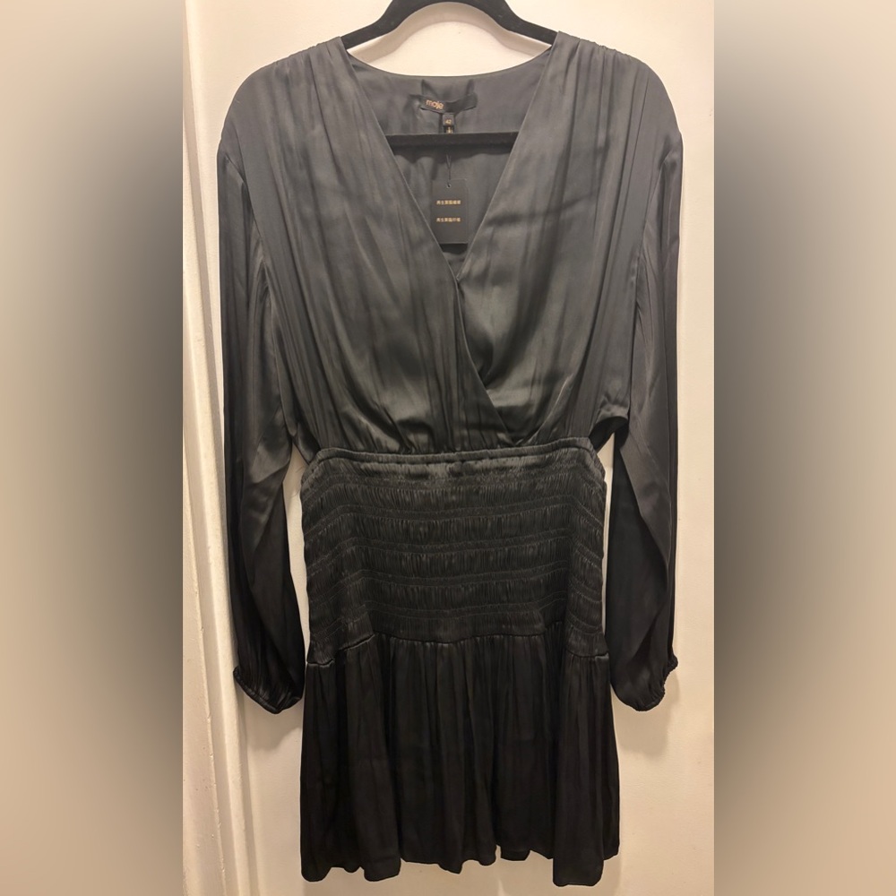 Maje NWT black satin mini dress